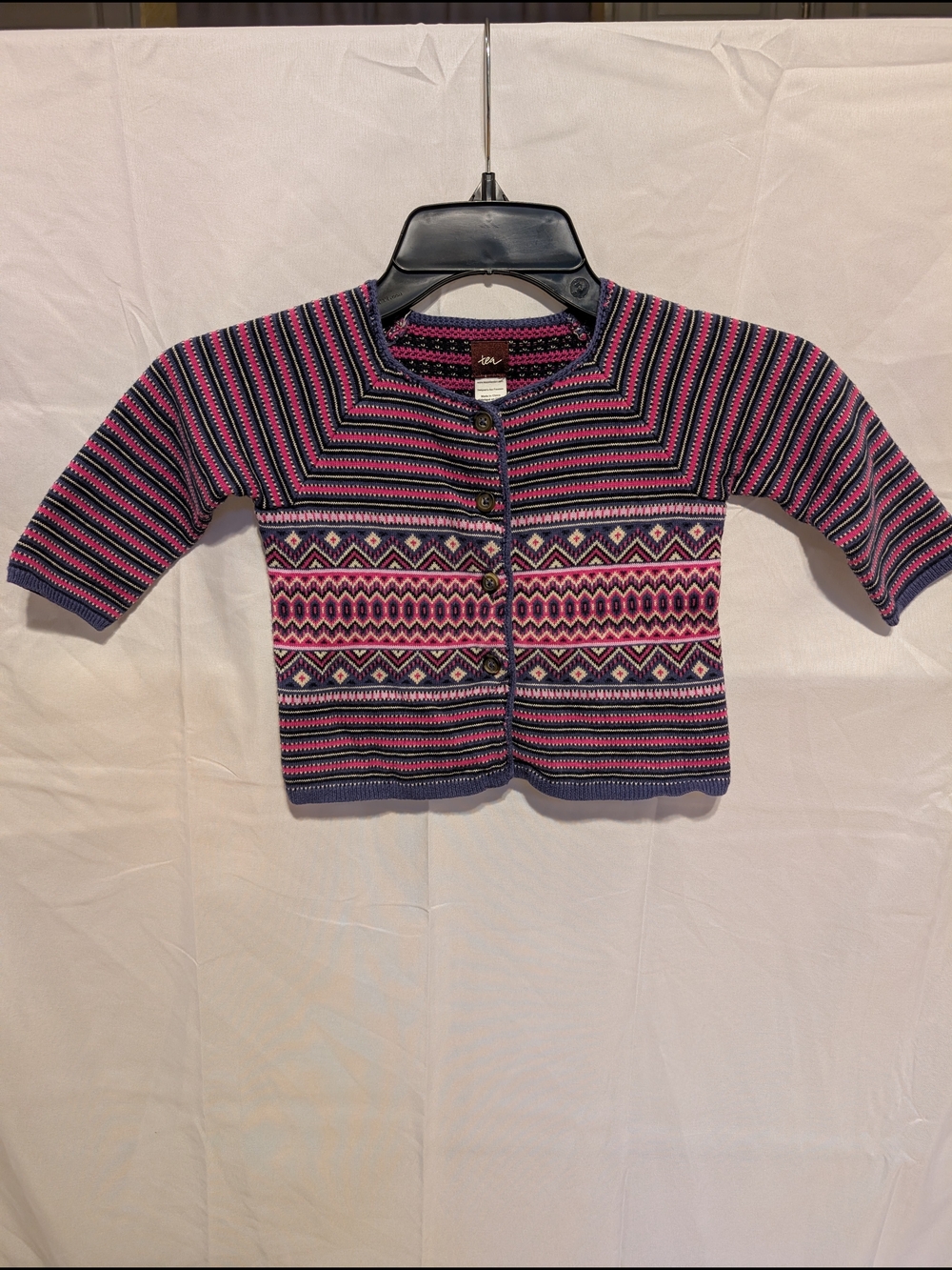 Tea Collection Pink & Navy Fair Isle Stripe Cardigan
